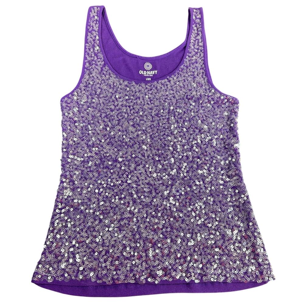 Y2K- dark Purple Sequin Tank Top shirt - Old Navy Size Large- good preowned